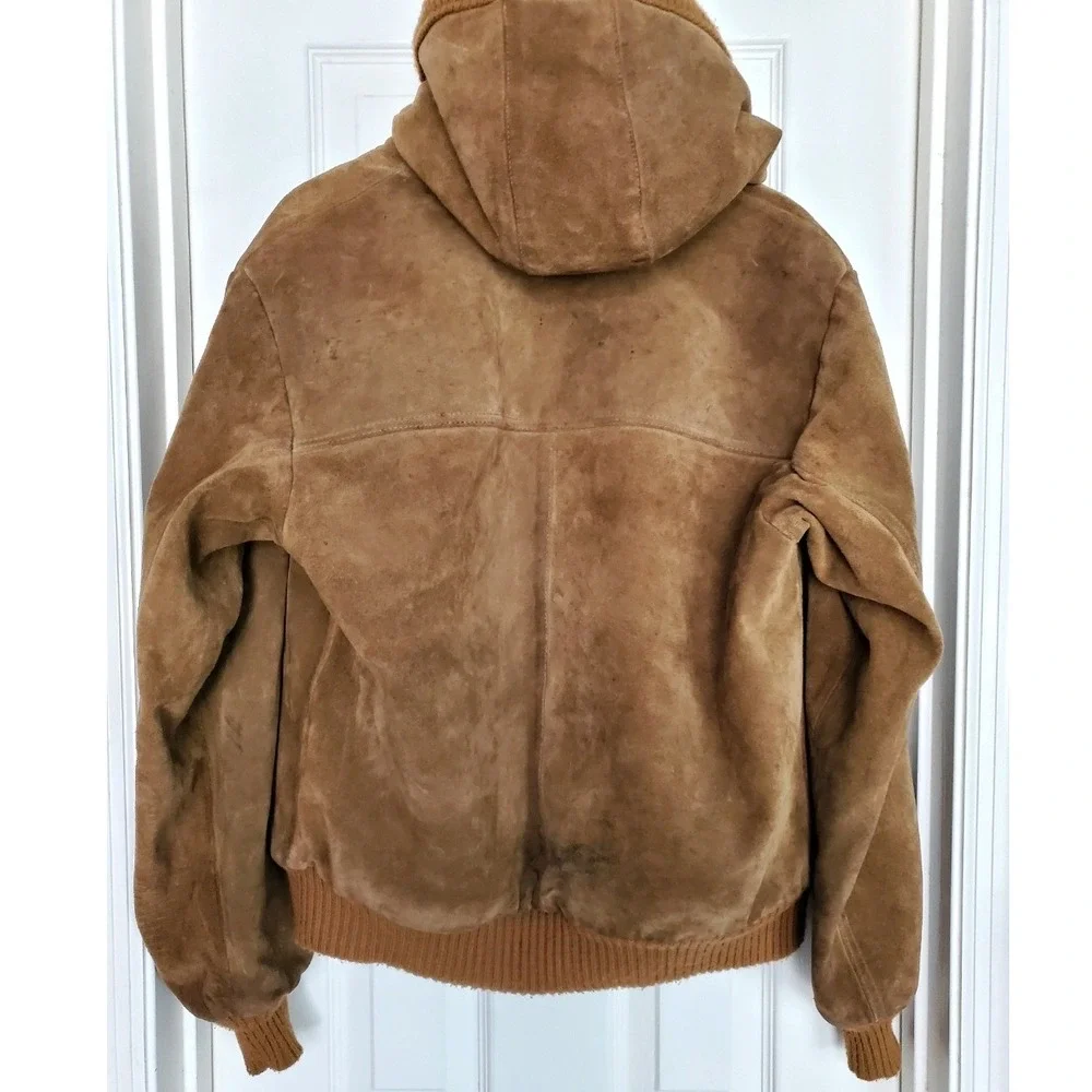 Lakeland Suede Bomber Jacket Tan Sherpa Lined Vintage Hooded Work Coat Mens 38